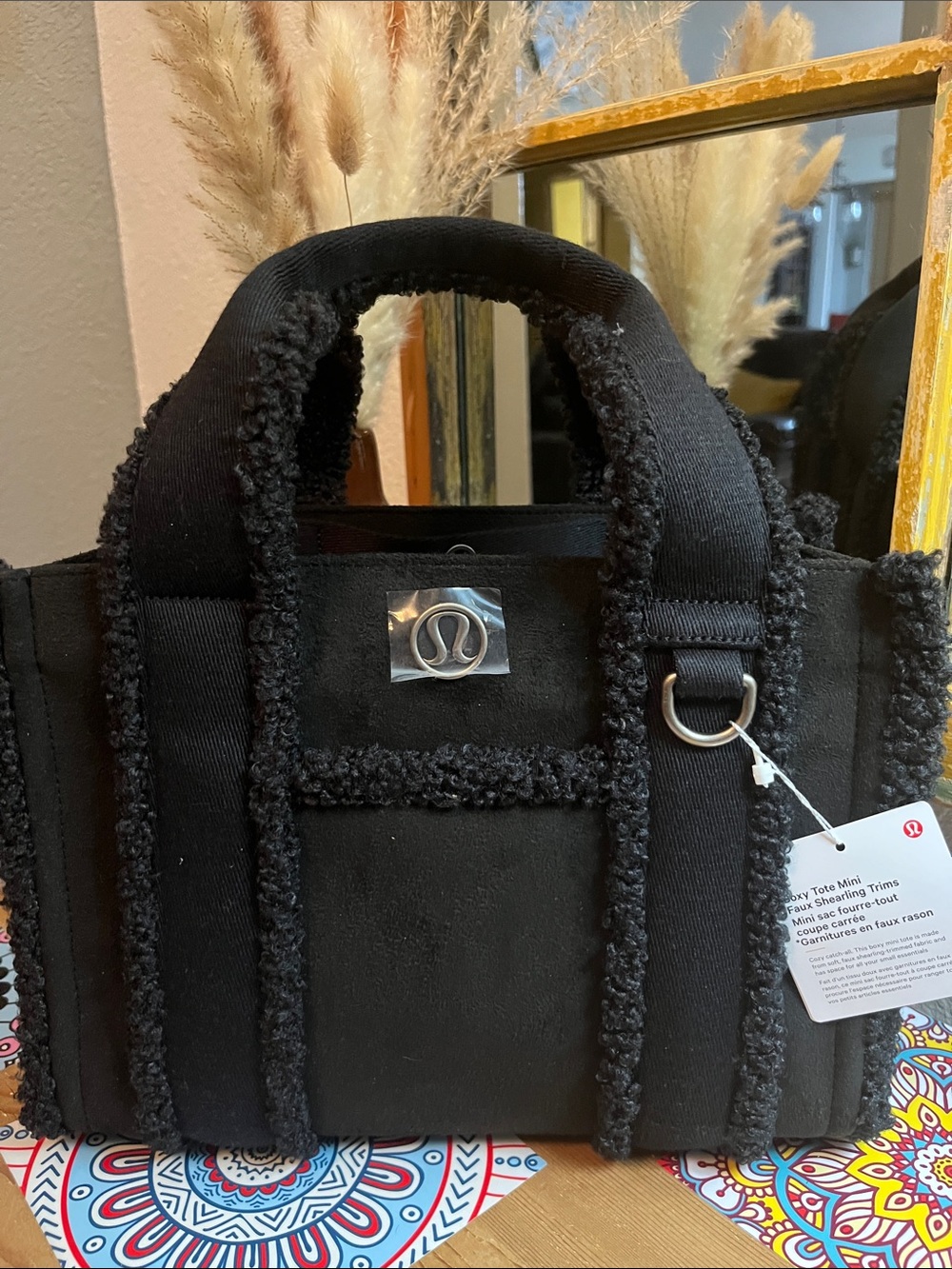 lululemon athletica Black Boxy Mini Tote with Shearling Trim NWT